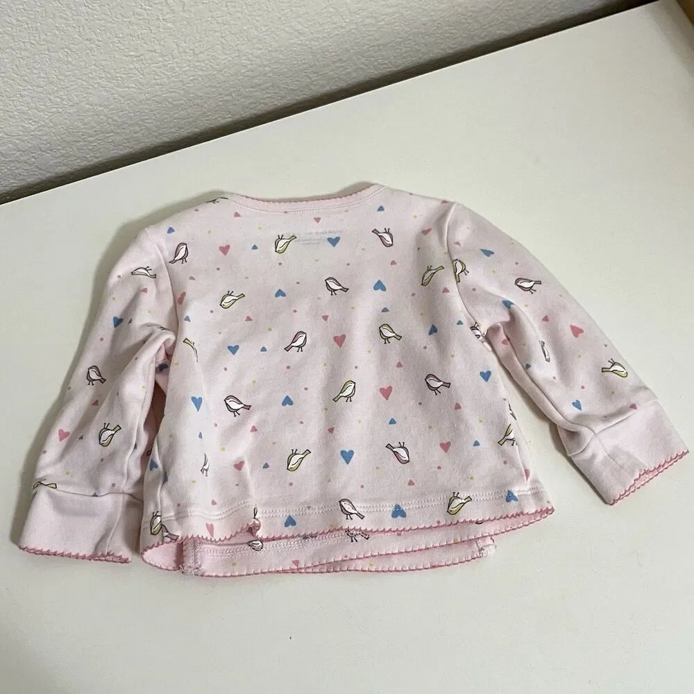Janie and Jack Pink Bird Heart Kimono Top Footed Pants Set Baby Girl 3-6 Months